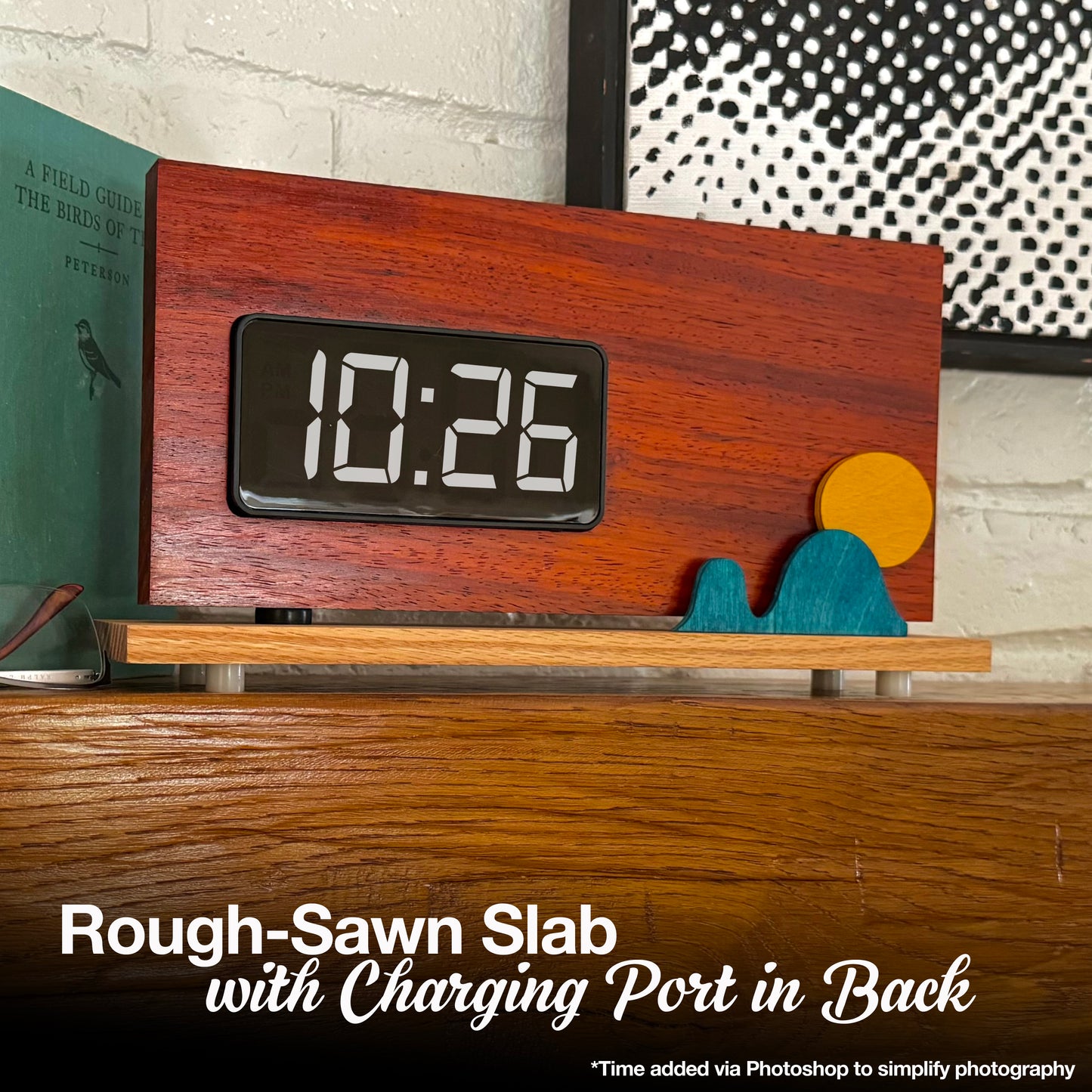 Rough-Sawn Slab Clock - South American Purpleheart