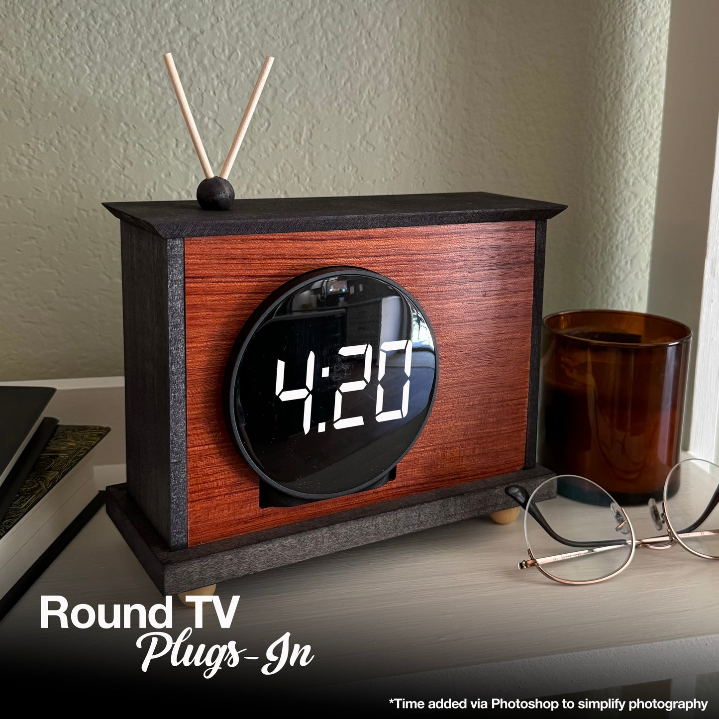 Round TV Clock - African Wenge