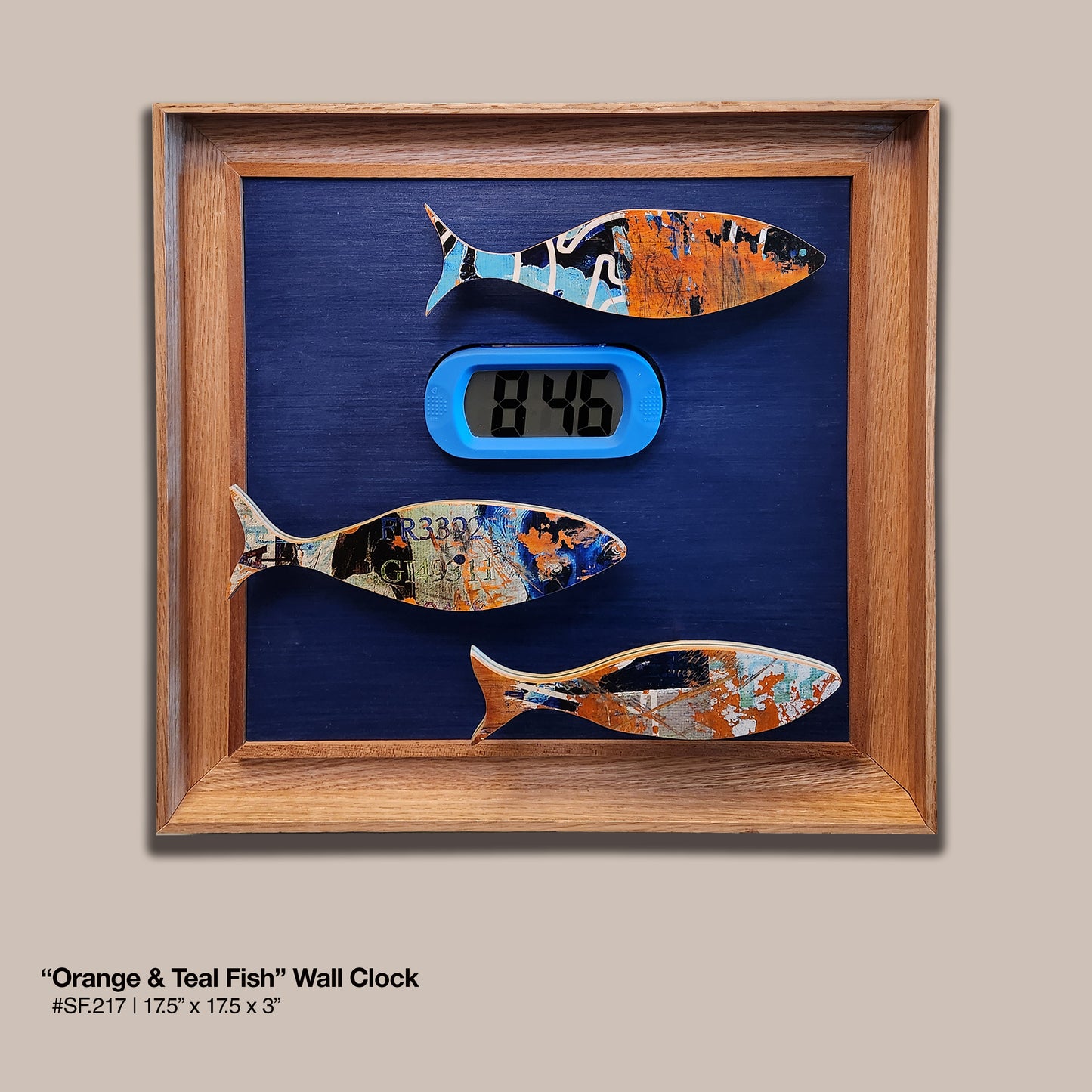 "Orange & Teal Fish" Skateboard Wall Clock