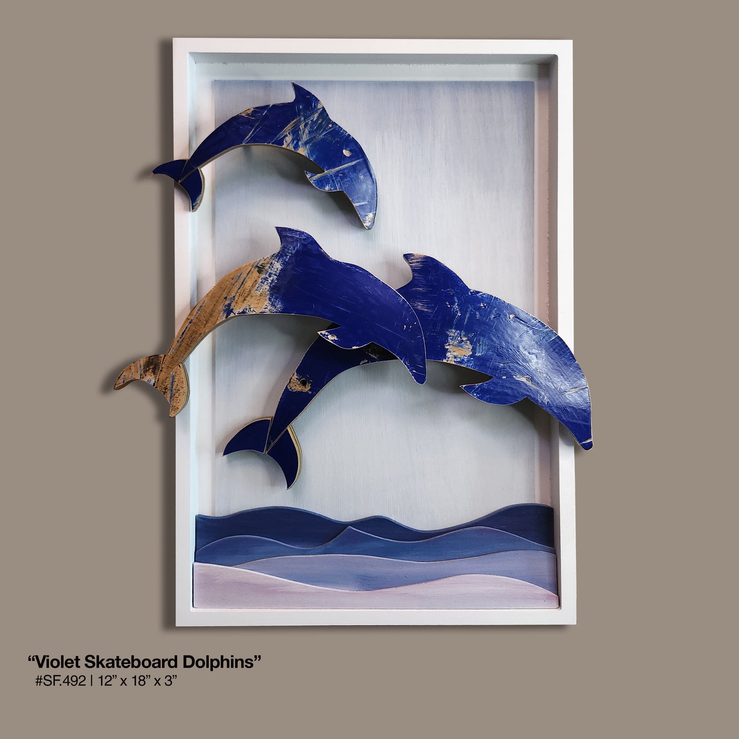 "Violet Skateboard Dolphin Trio"
