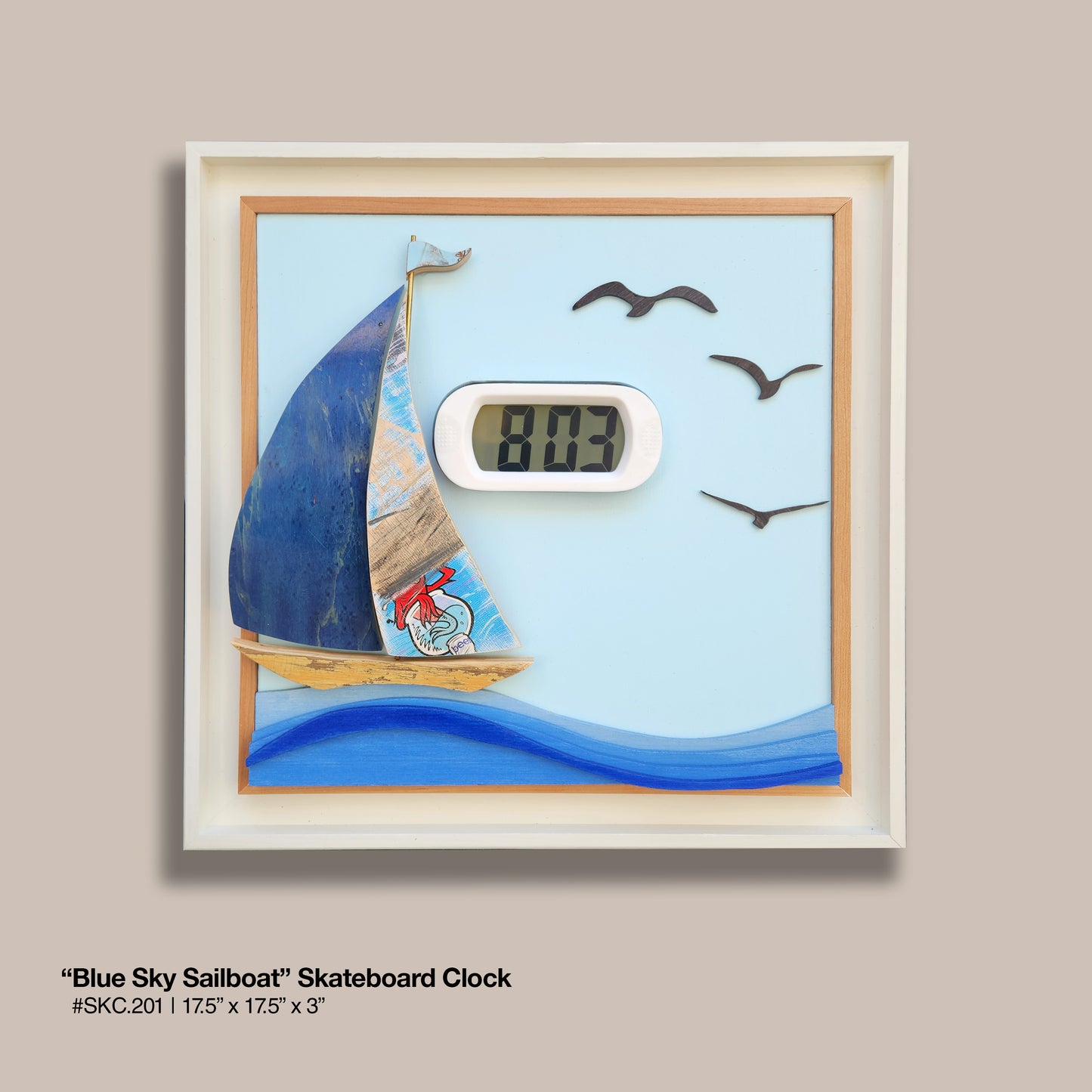 "Blue-Sky Sailboat" Skateboard Wall Clock