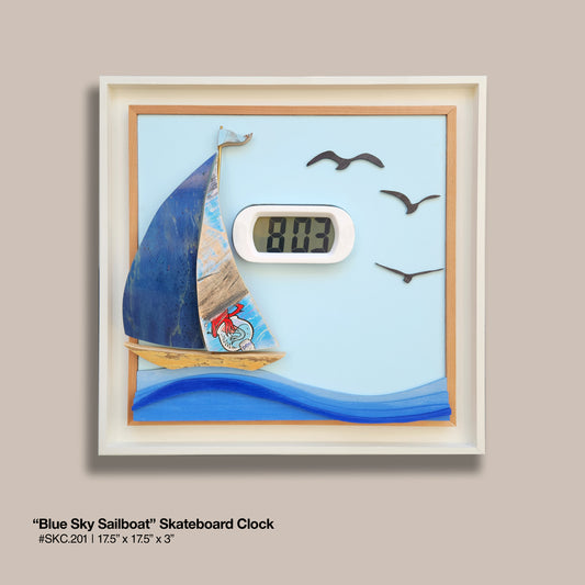 "Blue-Sky Sailboat" Skateboard Wall Clock