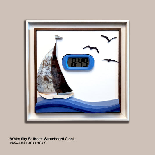 "White-Sky Sailboat" Skateboard Wall Clock